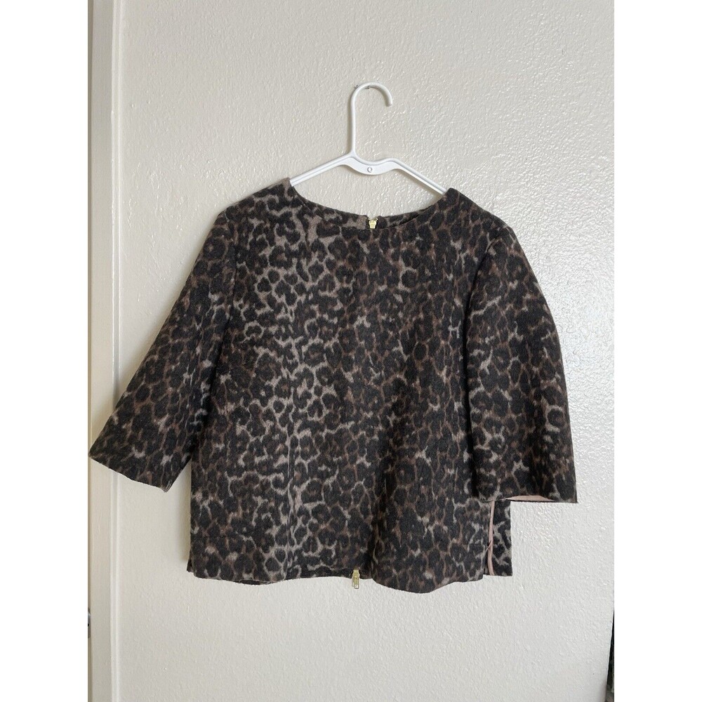 By Malene BIRGER Wool COAT Crop Full Zip JACKET Leopard Print Wool Blend Size 40
